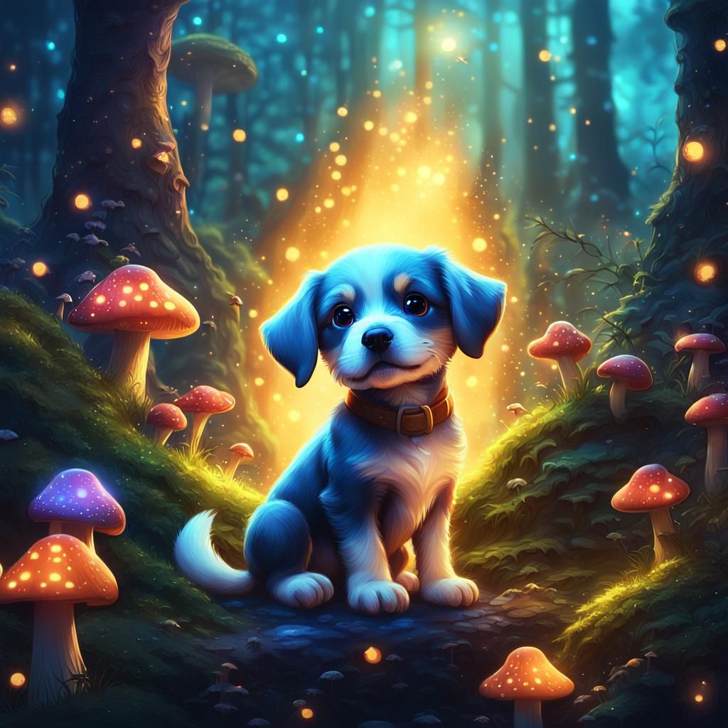 Puppy in Mystical Forest: Fantasy Concept Art