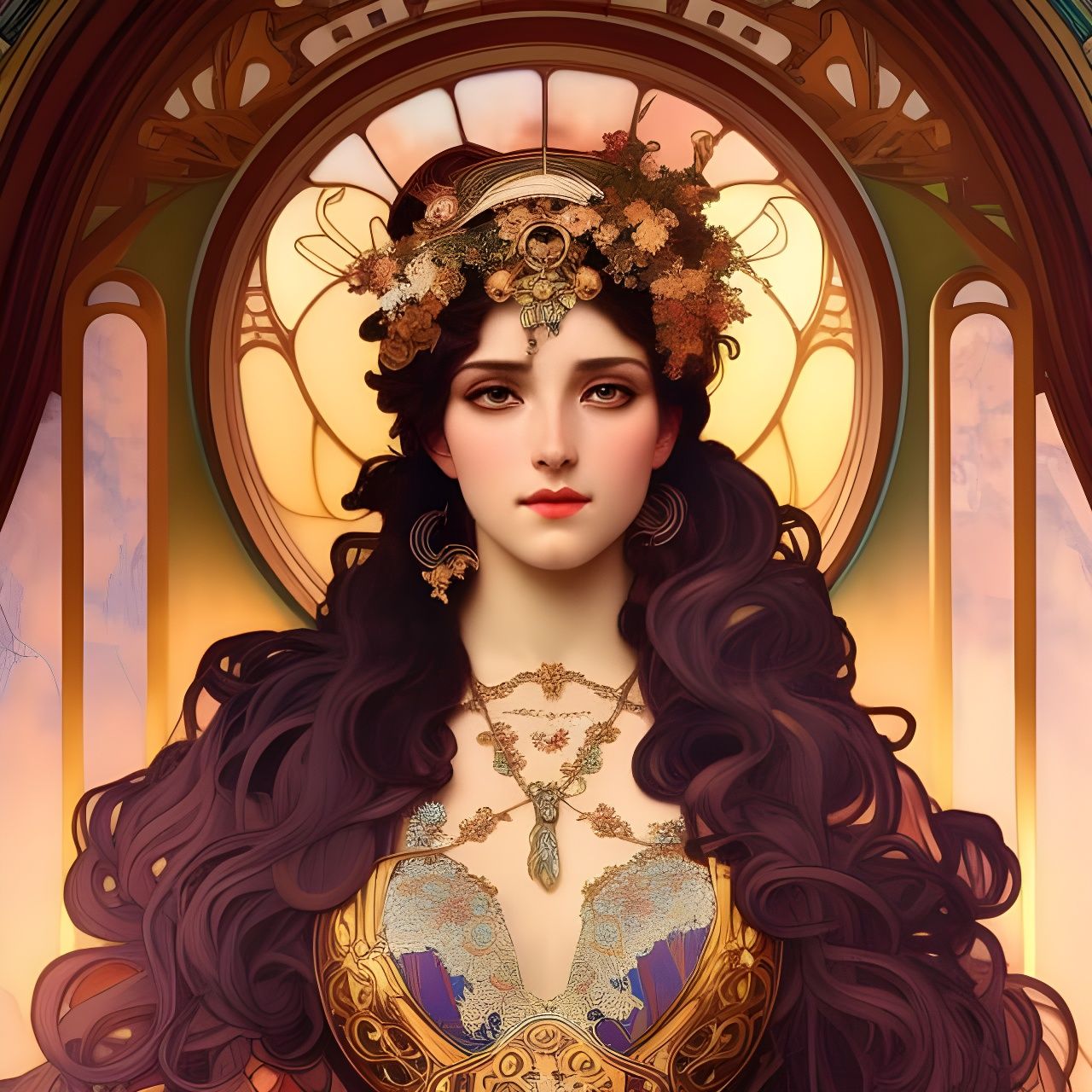 Art Nouveau Portrait of Greek Goddess