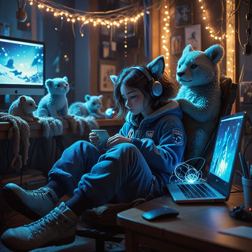 Whimsical Nightcafe Artisans Creating a Digital Masterpiece