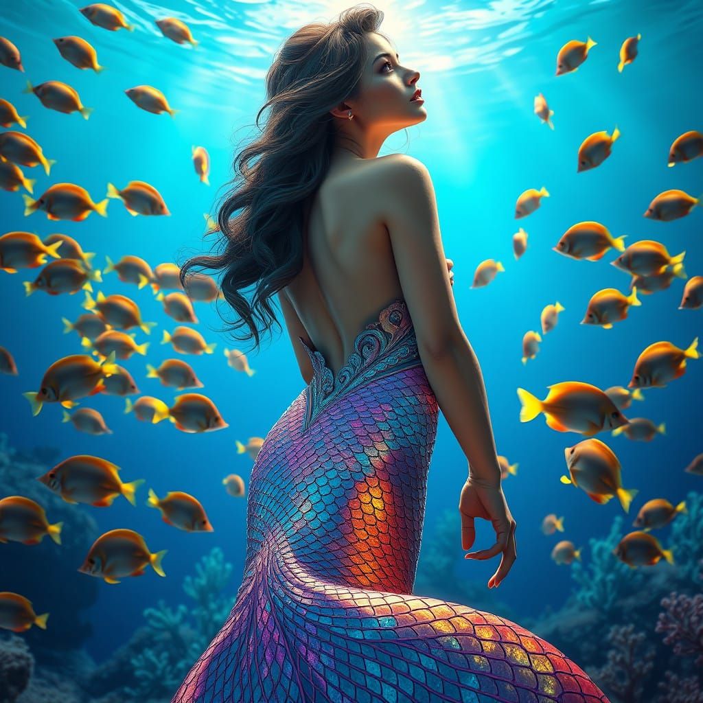 Underwater photo shoot of a mermaid