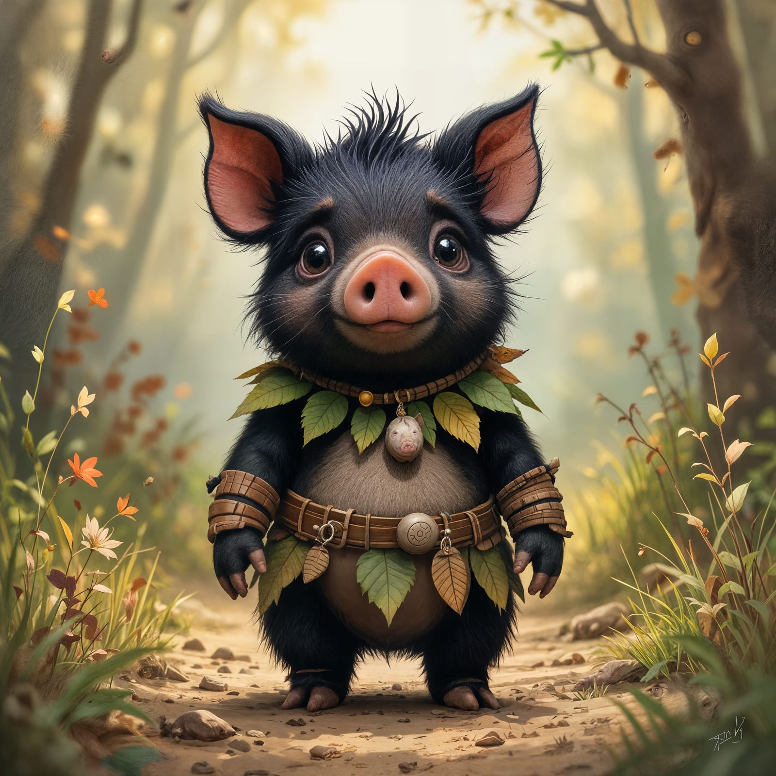 Piggy-like Creature in Natural Setting, Digital Art