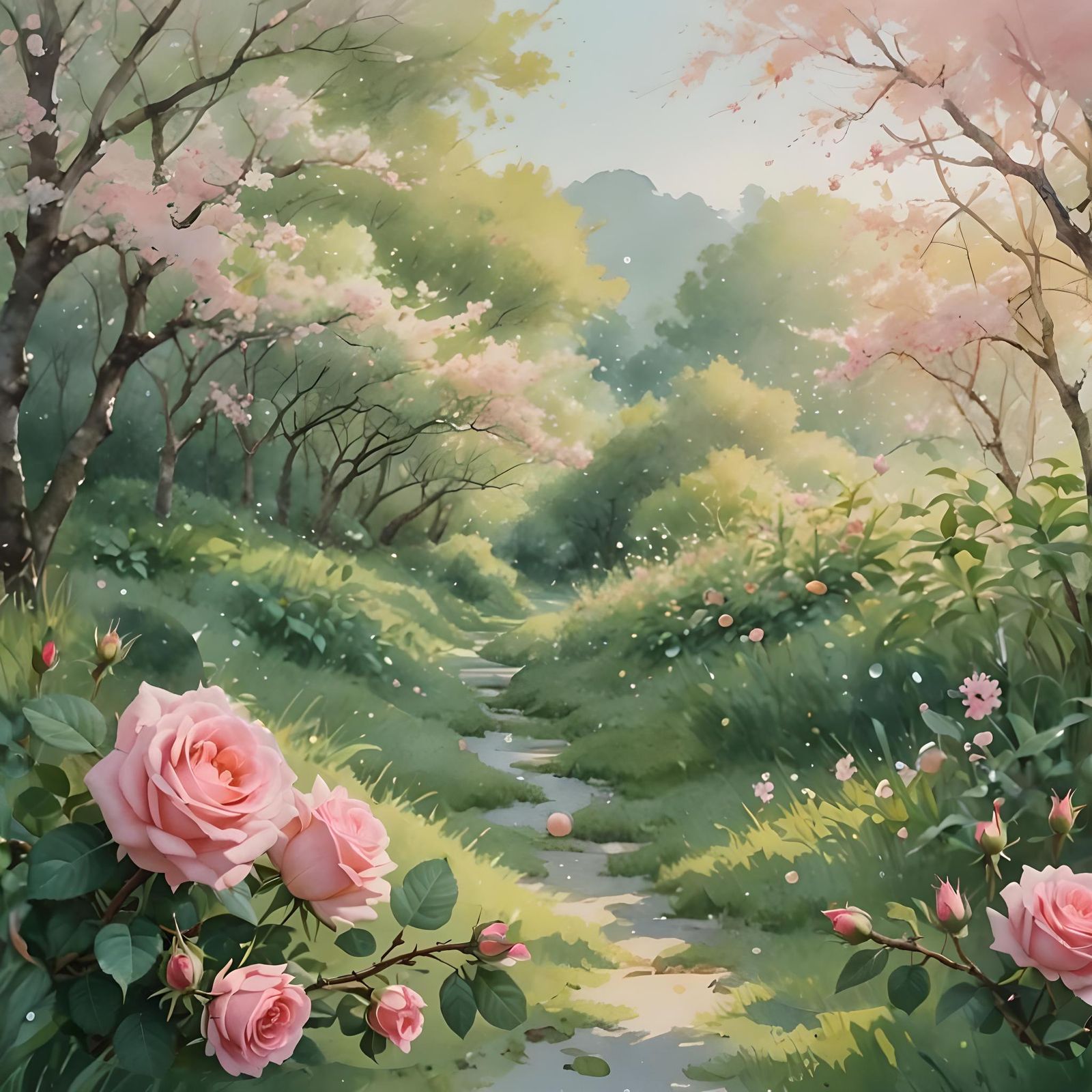 Nostalgic path with roses