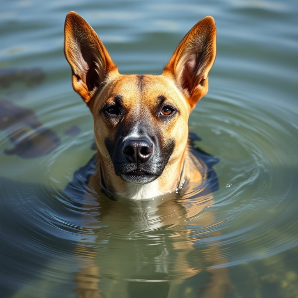 Canine Form Emerging from Water