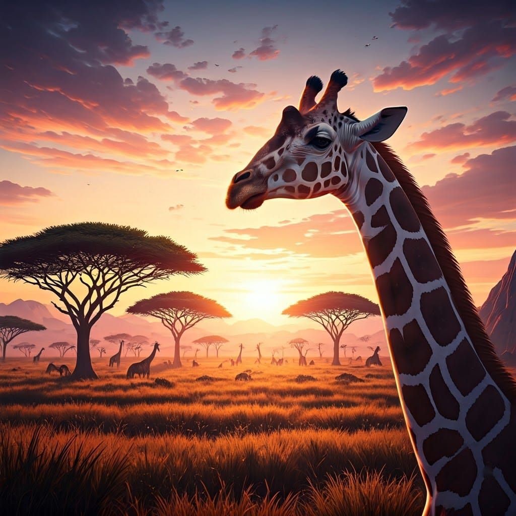 African Savanna Sunset: Giraffe in Golden Light