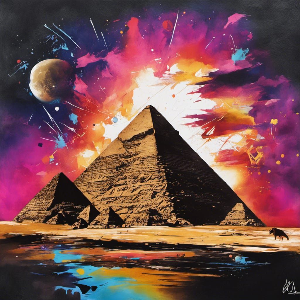 Egyptian Pyramids Under the Moon in Graffiti Art Style