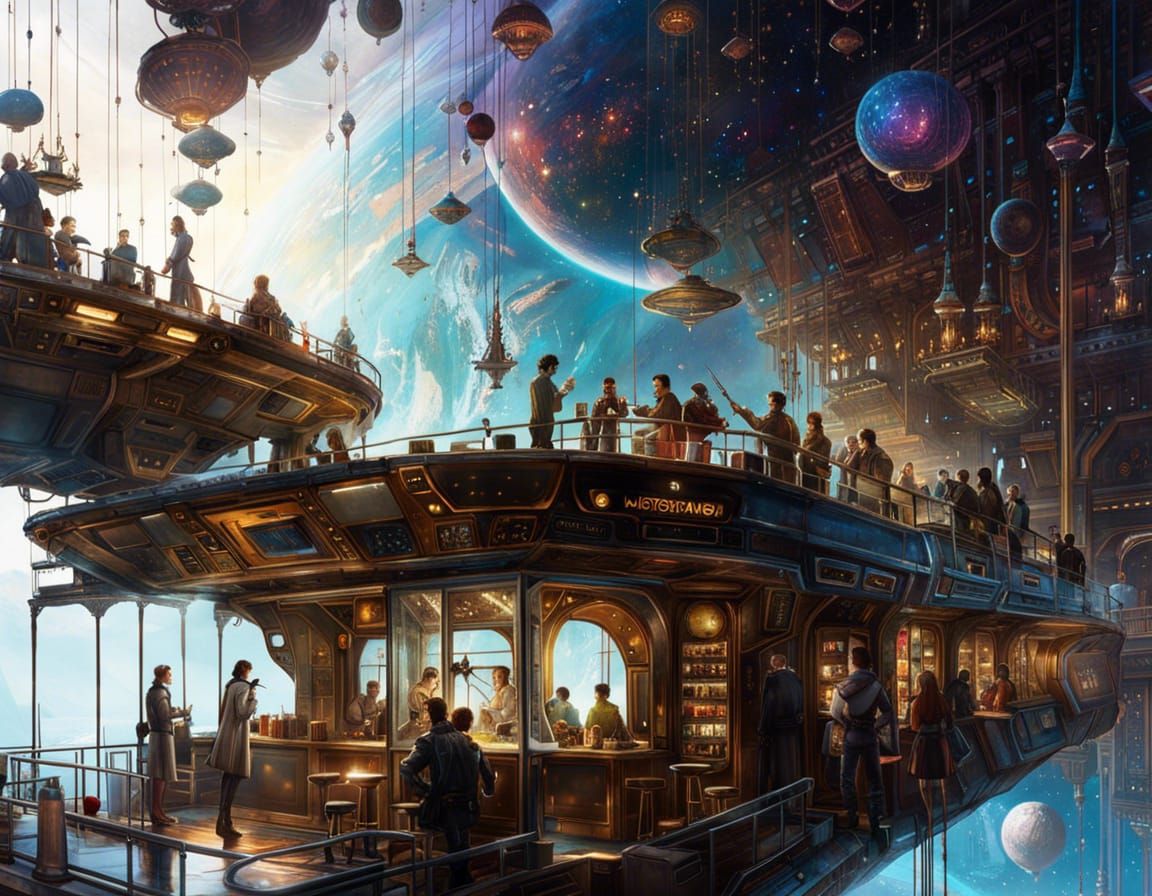 Cinematic Coffee Bar Floating in Space