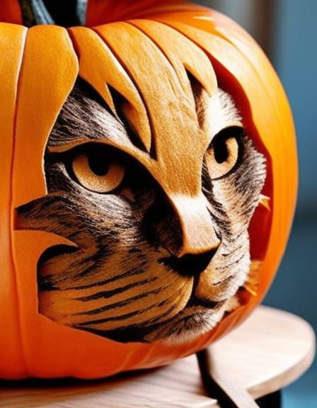 Hyperdetailed Pumpkin Cat Portrait in Dynamic Lighting