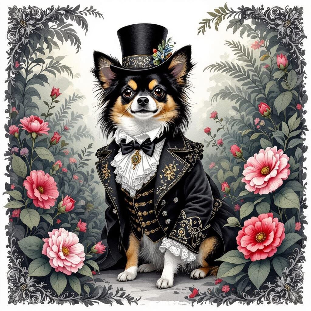 Baroque Chihuahua in a Floral Garden