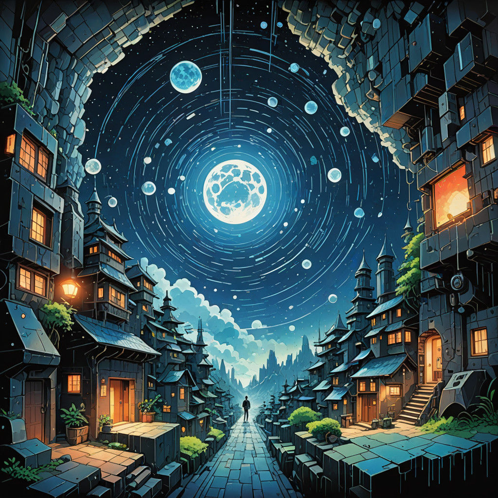 Surreal Space Odyssey in Retro Futuristic Style