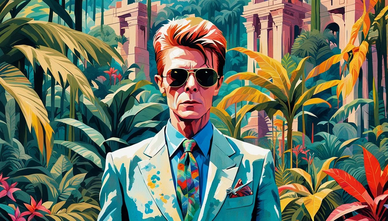 David Bowie Portrait in Watercolor Pop Art Style