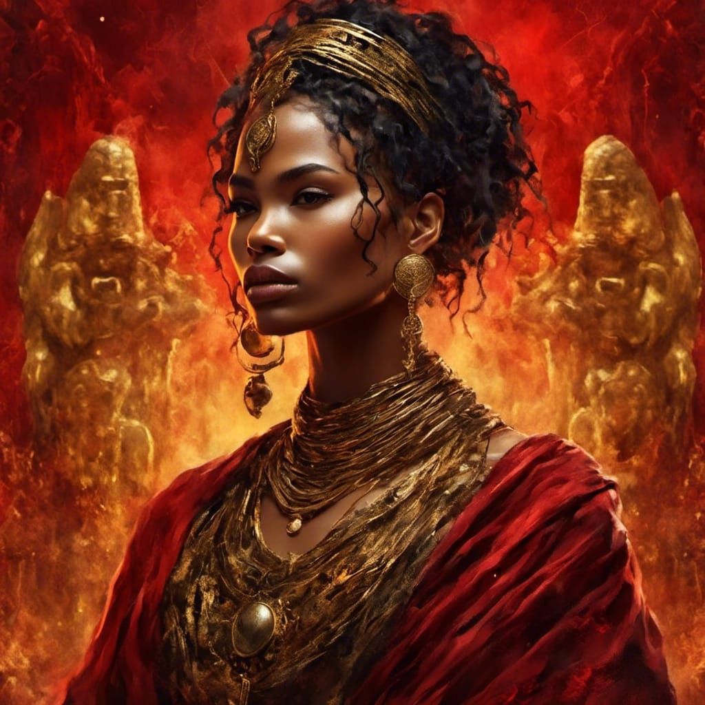 African Woman in Gold Jewelry with Hieroglyphics