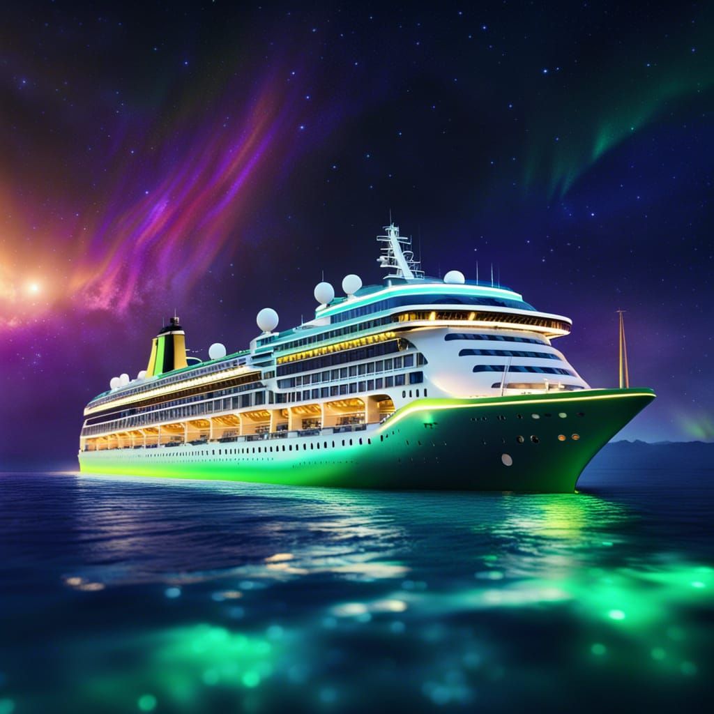 Luxurious Cruise Liner Under Aurora Borealis