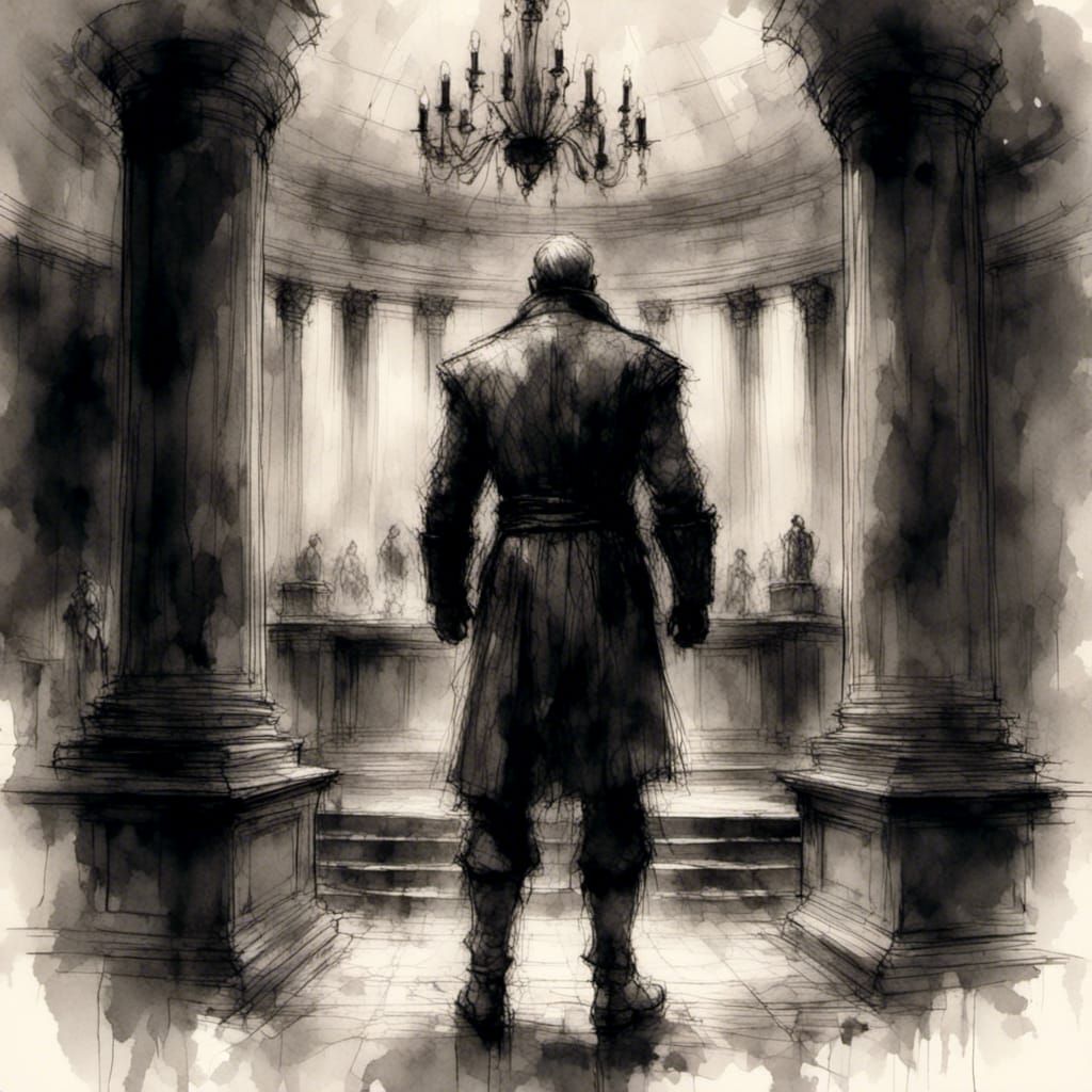 Grizzled Grandmaster in Ornate Chamber: Cinematic Film Still