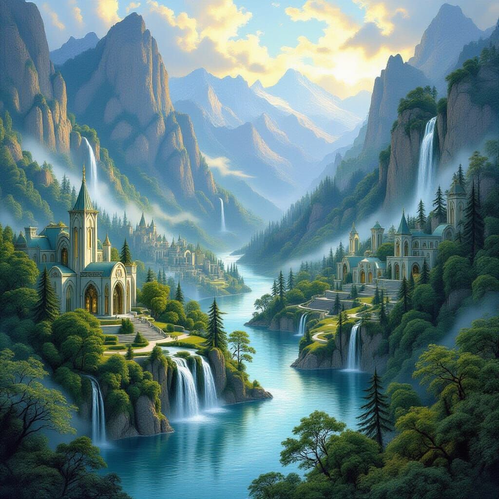 Rivendell Valley: Elven Architecture and Misty Mountains