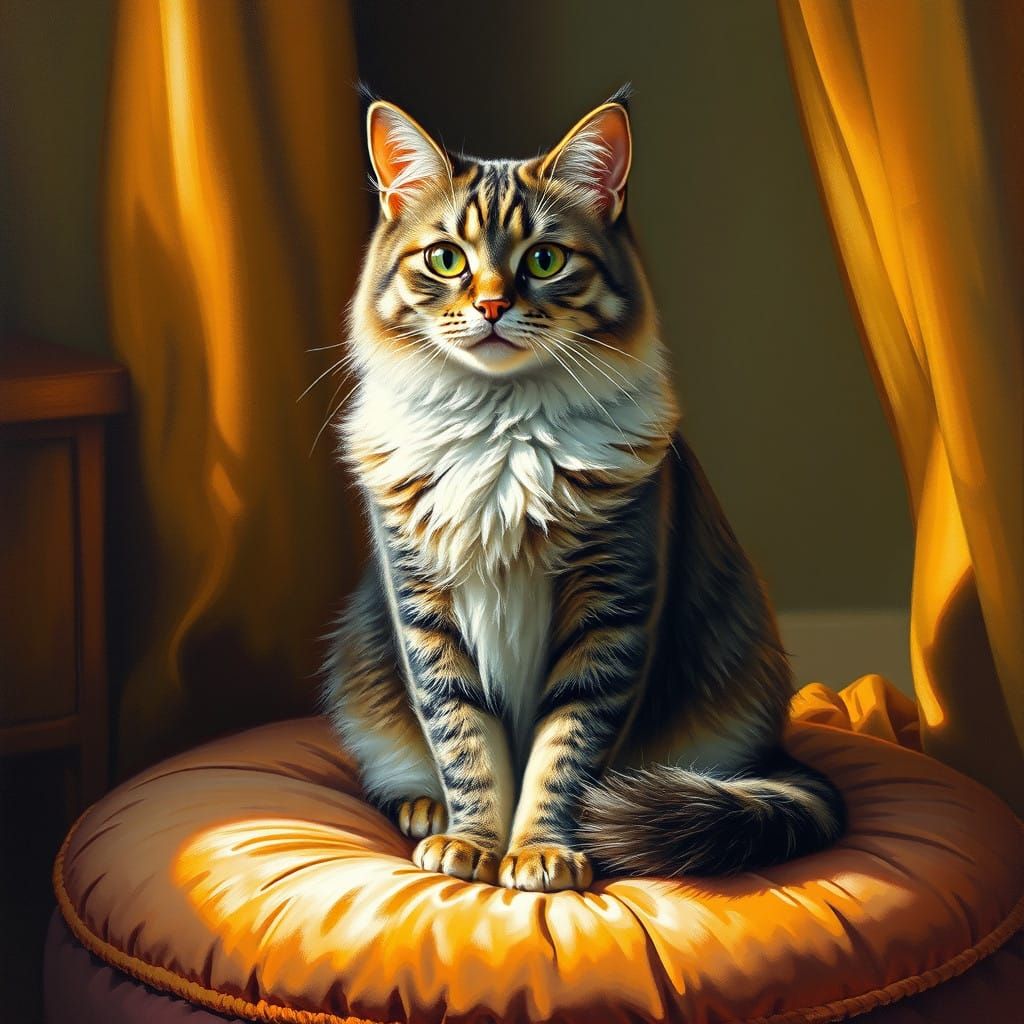 Regal Feline in Classical Oil Painting Style