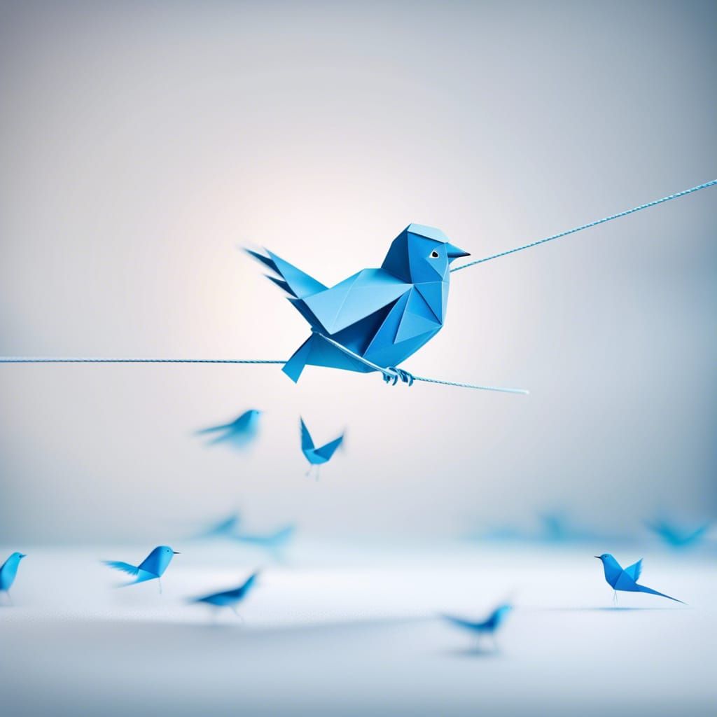 Origami Twitter Bird Tightrope Walker in Papercraft Style