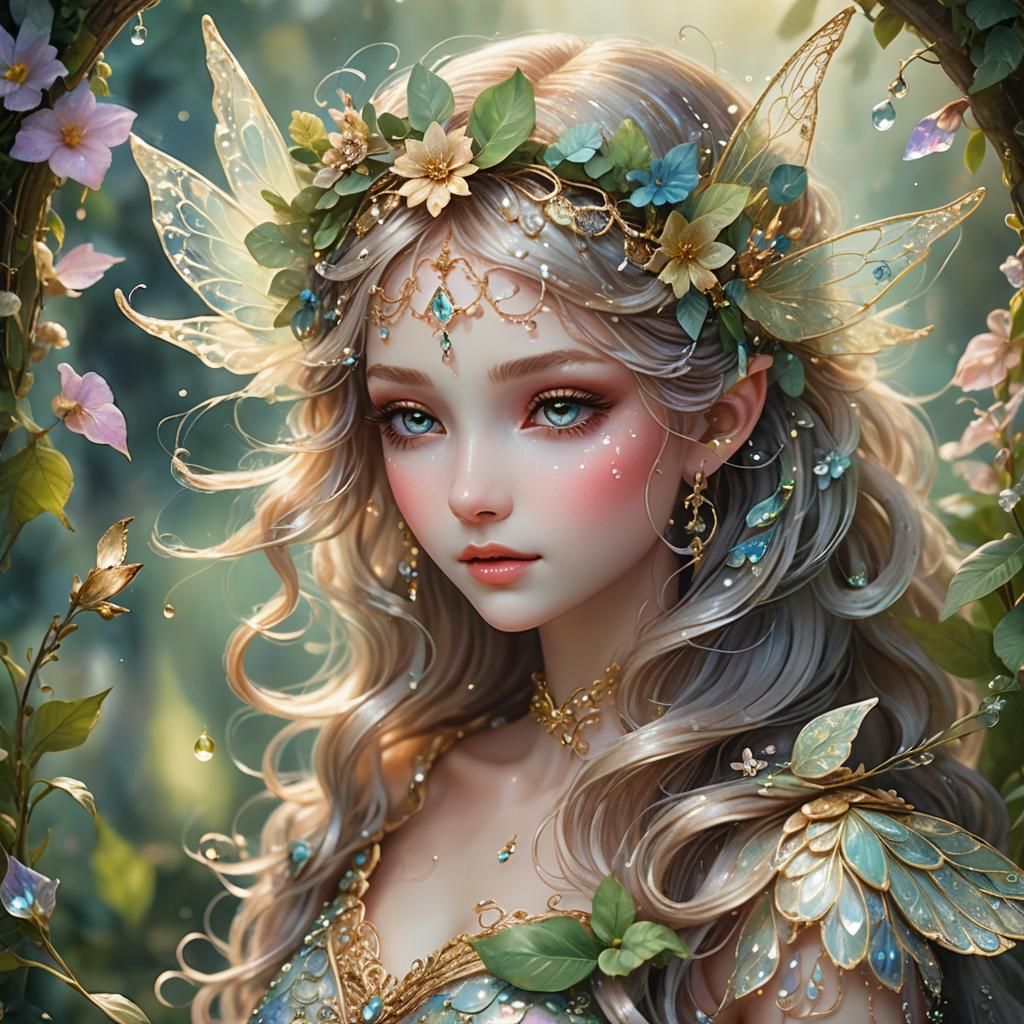 Exotic Fairy in Sparkling Haze, Watercolor Style
