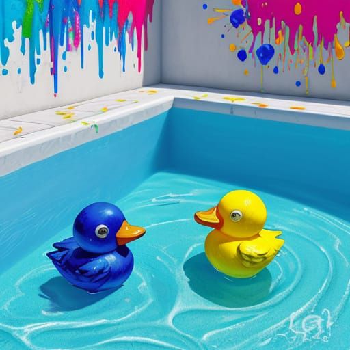 Vibrant Street Art of Rubber Ducks in a Bubble Bath Pool