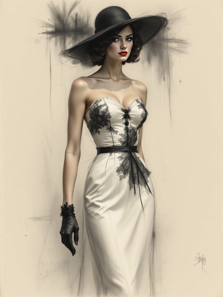 Elegant Avant-Garde Portrait in Charcoal Sketch