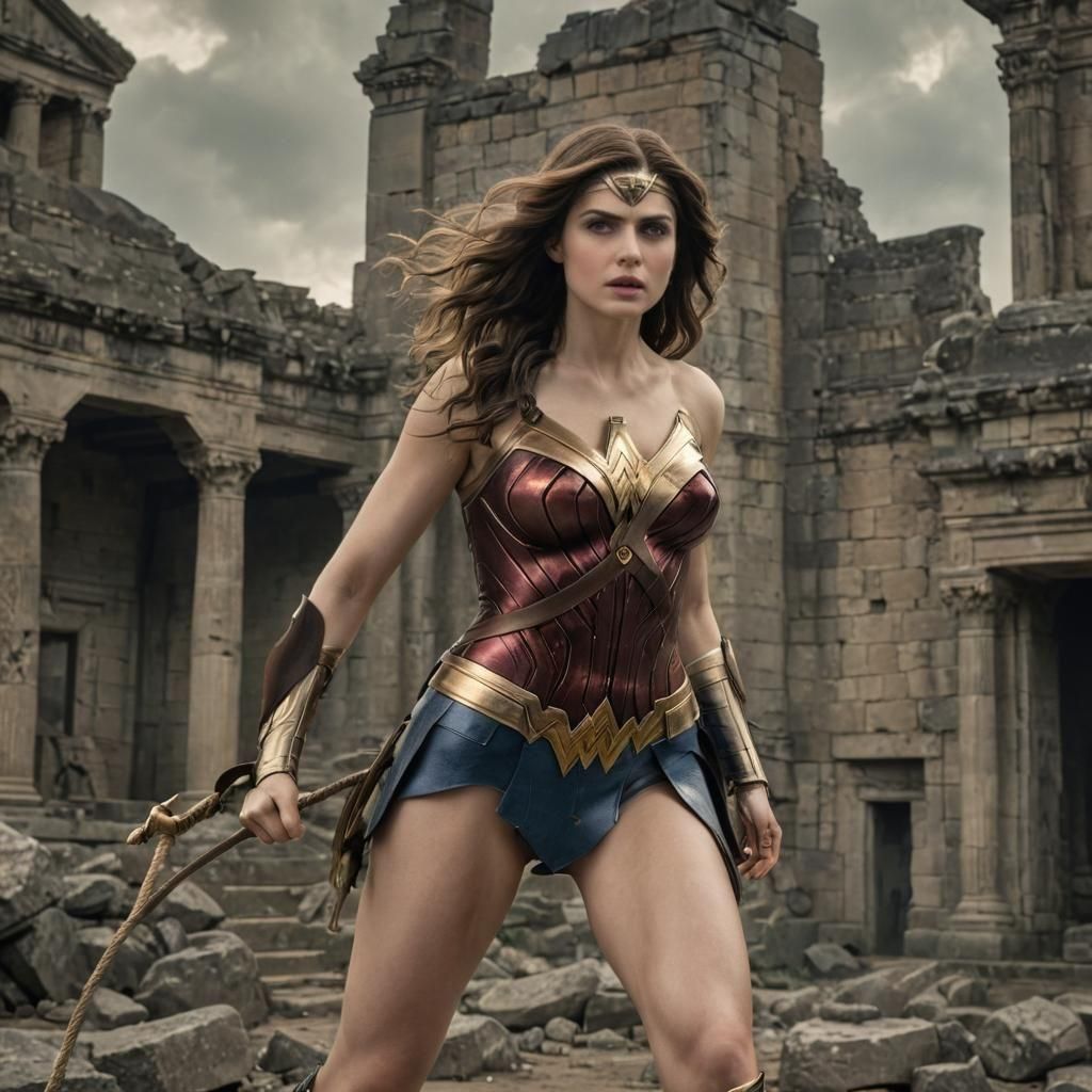 Alexandra Daddario in the iconic Wonder Woman suit