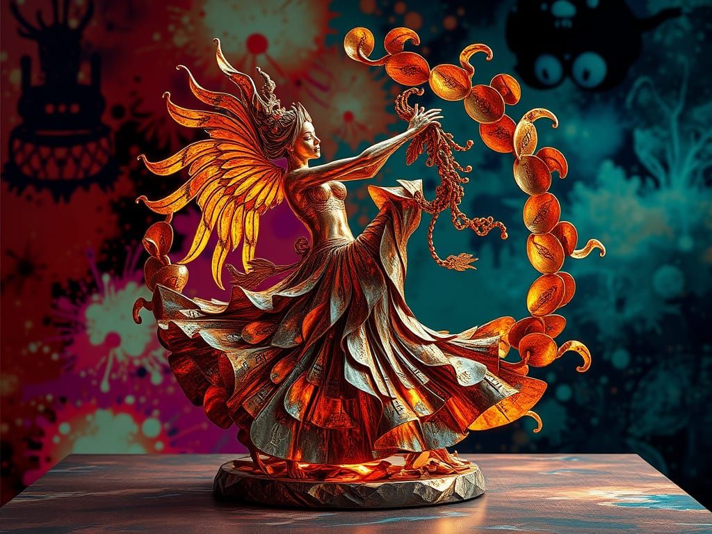 Ethereal Copper Sculpture in Vibrant Dreamlike Style