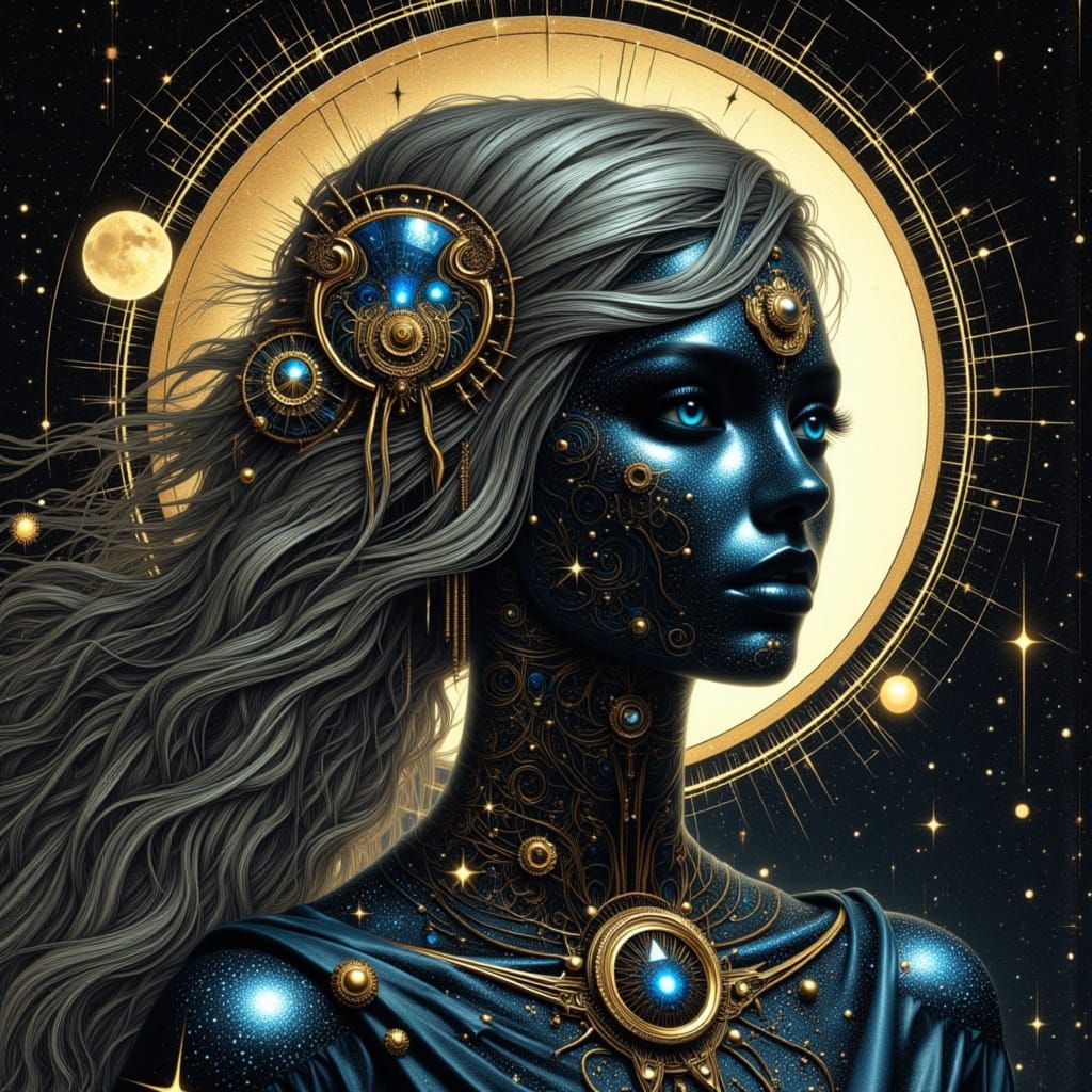 Cosmic star light woman of the dark skies