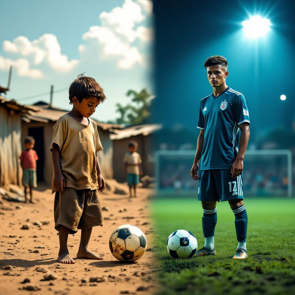 Split-Scene: Boy's Soccer Dreams in Cinematic Realism