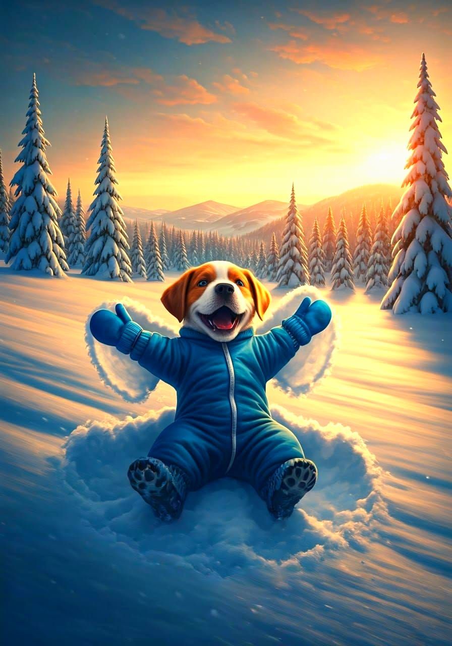 Cute Puppy Makes Snow Angel in Epic Winter Wonderland Scene