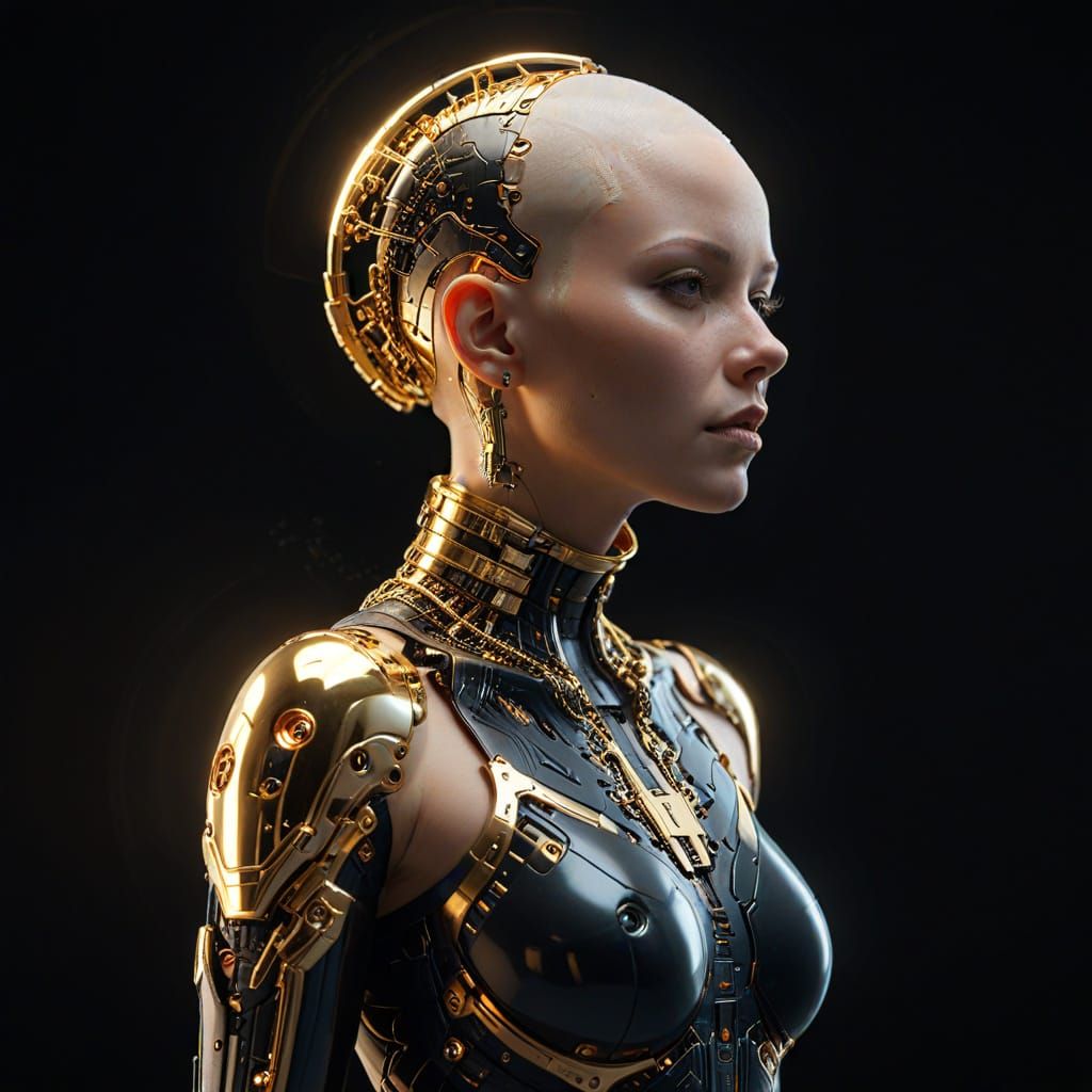 Cyberpunk Woman with Gold Watch in 3D Render