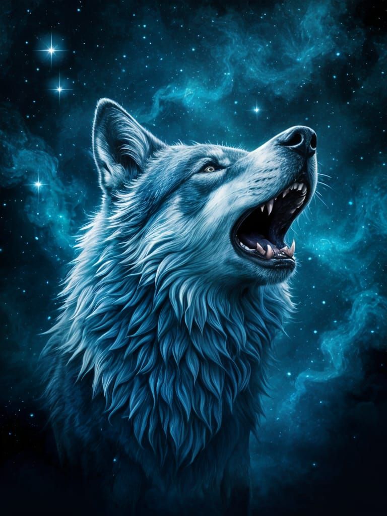 Cosmic Wolf Howling: A Digital Painting