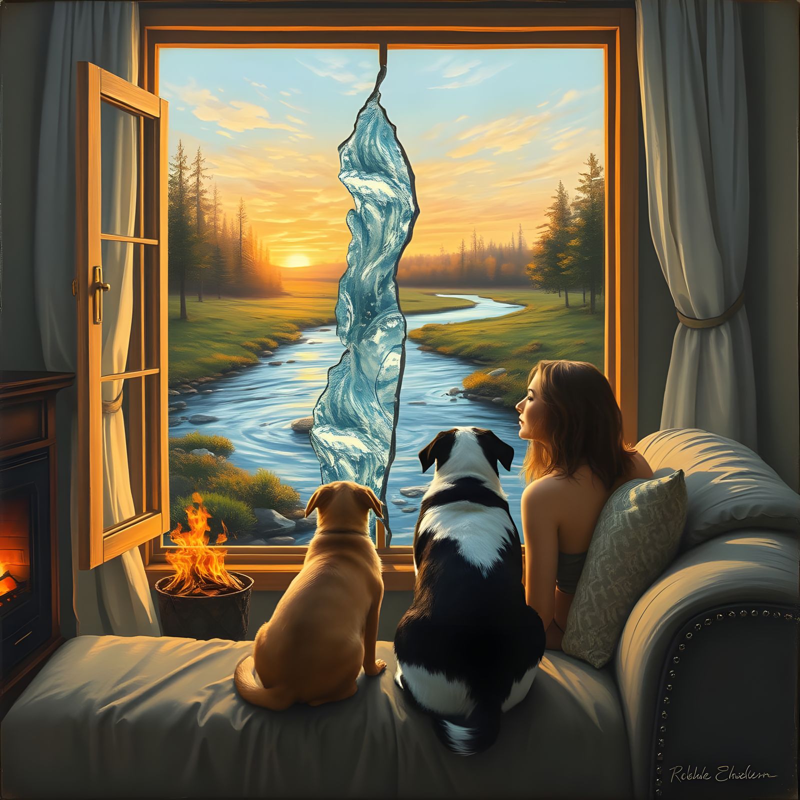 Waterlogged Domestic Scene in Oil Portrait Style