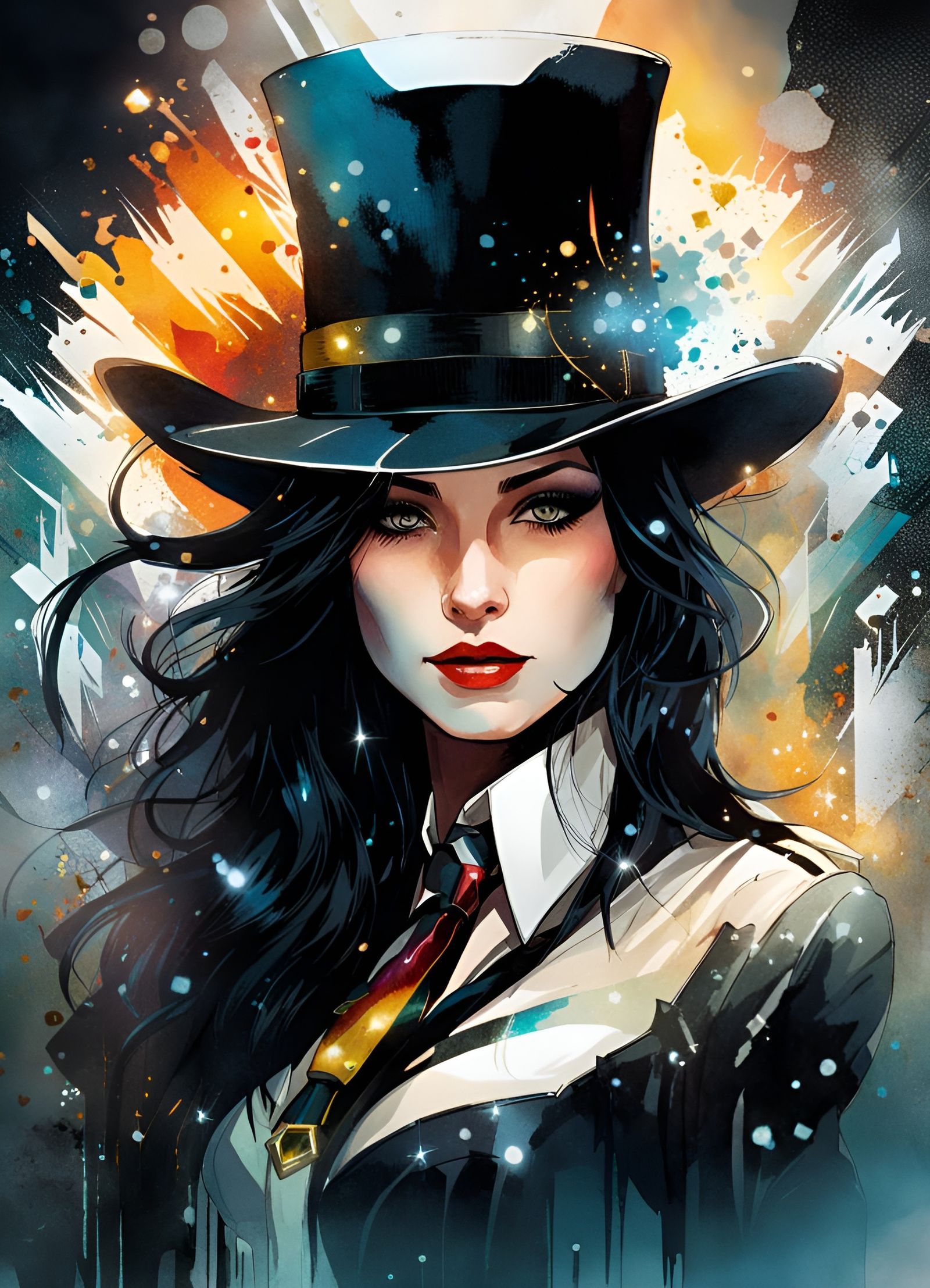 Zatanna Portrait in Watercolor with Glowing Eyes