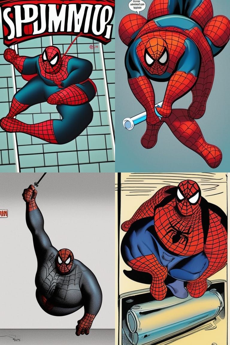 Obese Spider-Man Levitating with Pipe