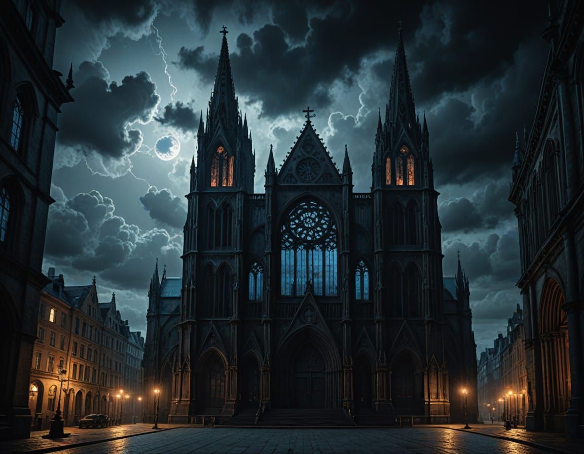 Dark Cathedral in Stormy Gothic Atmosphere
