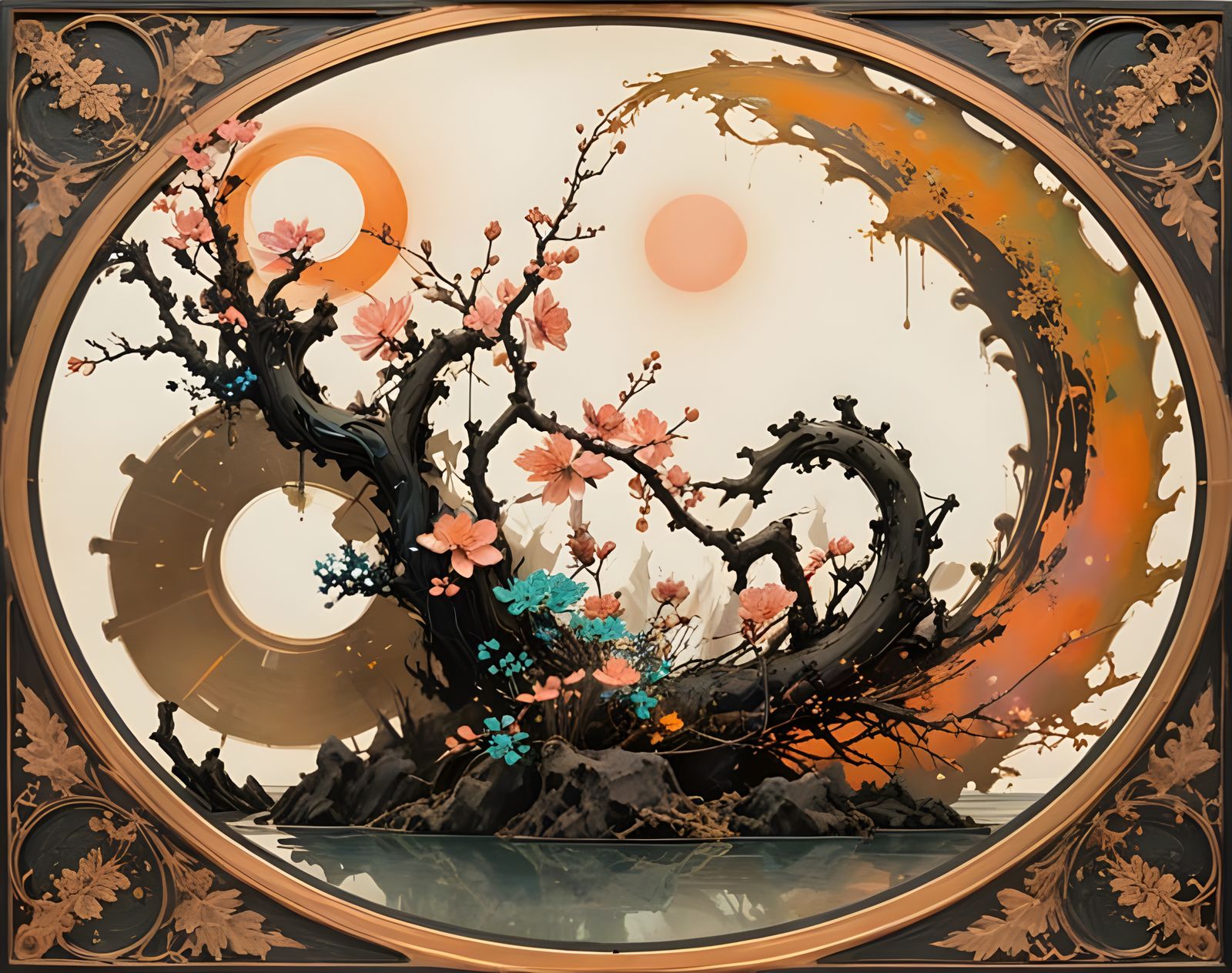 Sumi-e Ikebana with Neon Bioluminescence