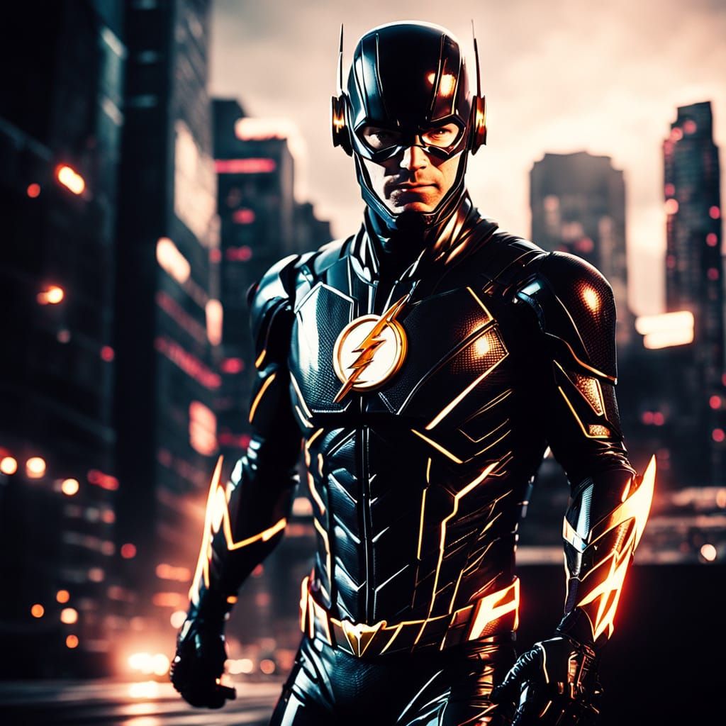 The Flash in Black Futuristic Suit