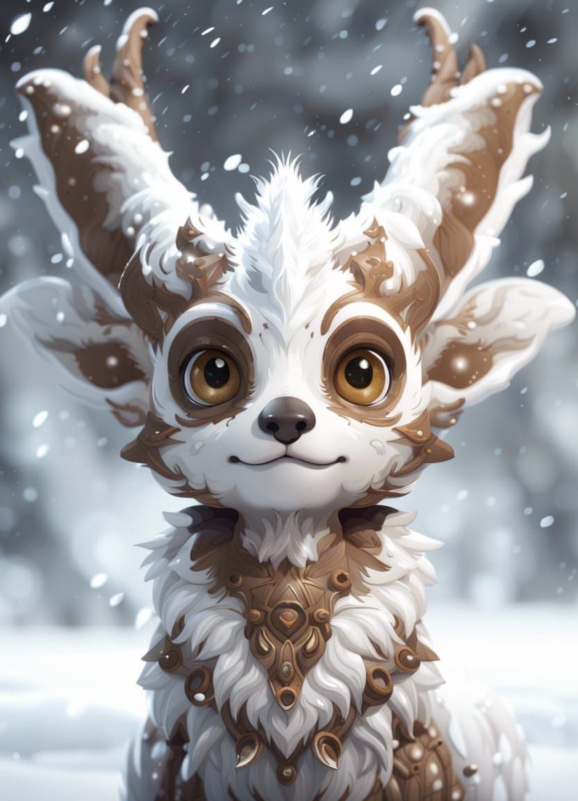 Cute Fantasy Creature Portrait in Snowstorm