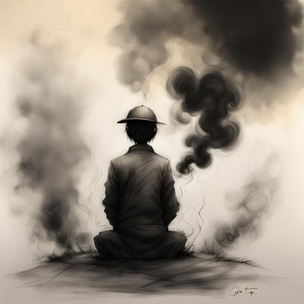 Powerful Charcoal Smoke Art in Japanese Light Novel Style