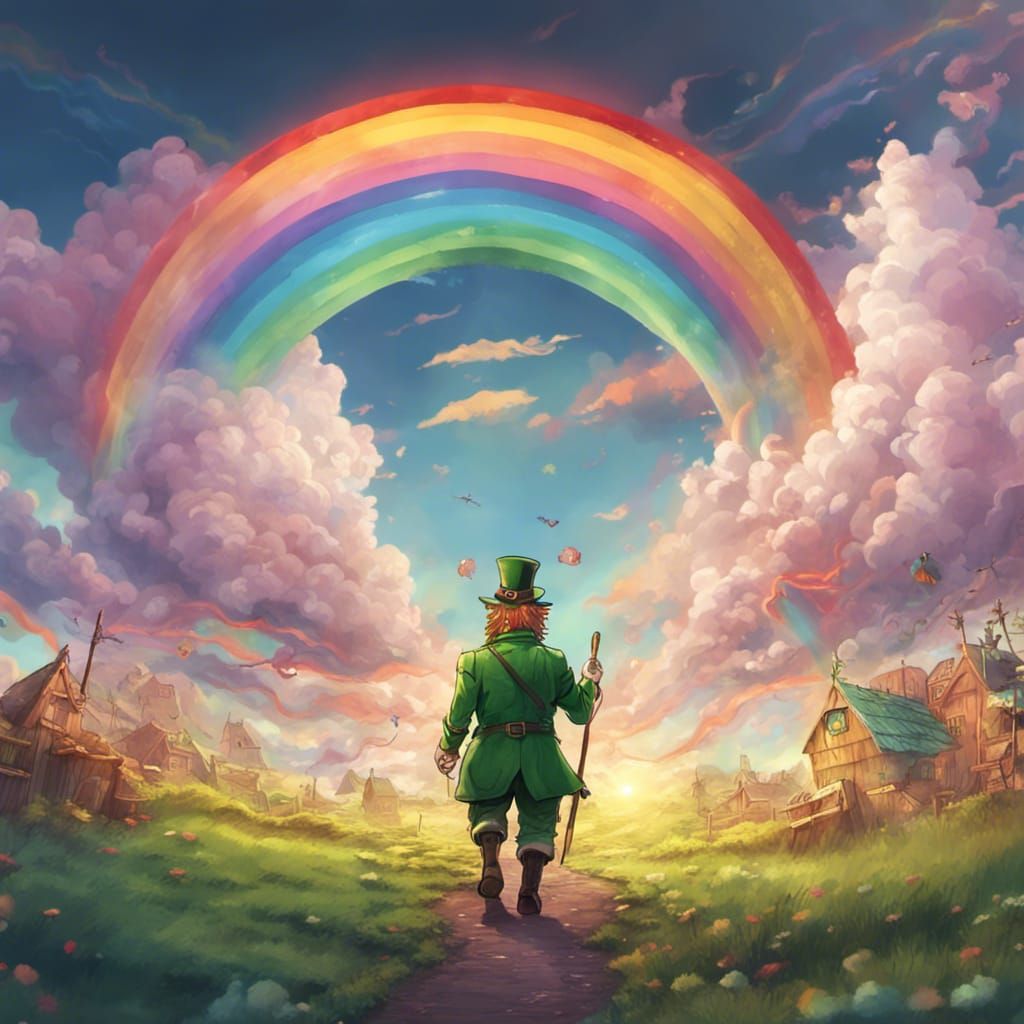 Evil Leprechaun at End of Rainbow, Anime Art
