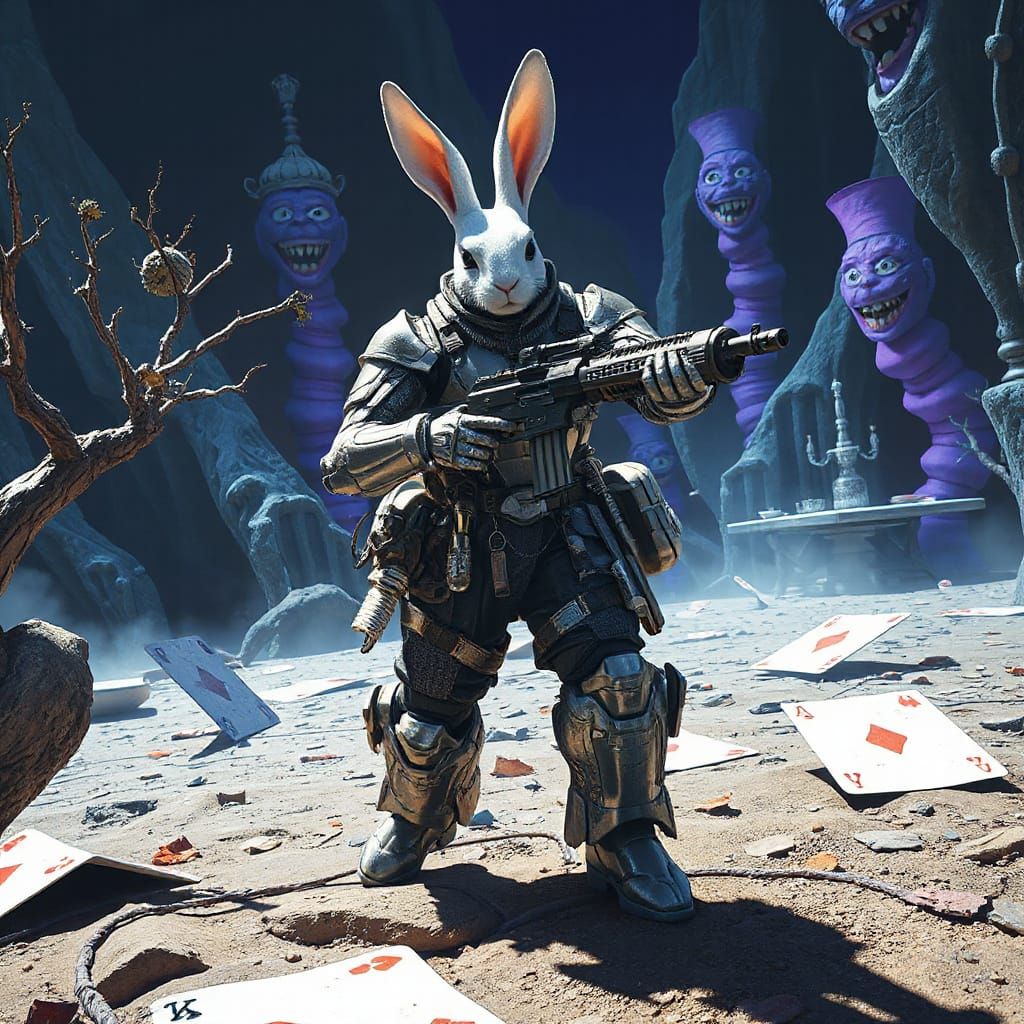 Armored Rabbit Hunts Heretics in Surreal Wonderland