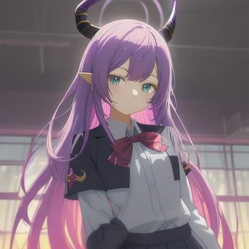 Anime Girl with Horns in Classroom