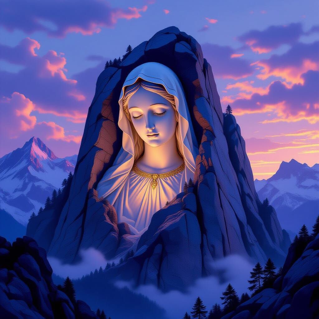Madonna Mountain at Twilight: Epic Fantasy Illustration