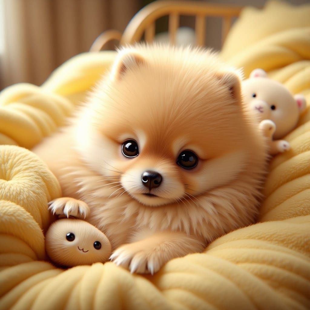 Ginger Pomeranian Puppy in Impressionistic Style