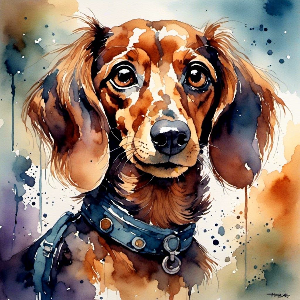 Dachshund with Expressive Eyes in Ghibli Style