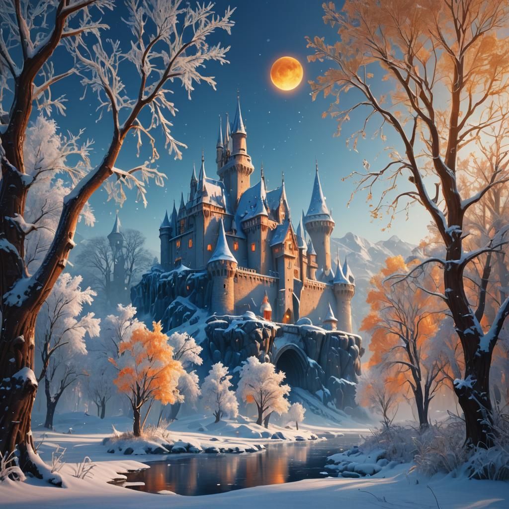 Icy Winter Landscape with Frozen Castle in Fantasy Art