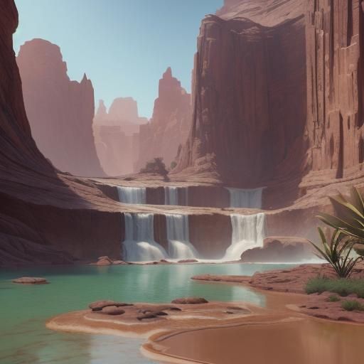 Fantastical Desert Waterfall Concept Art