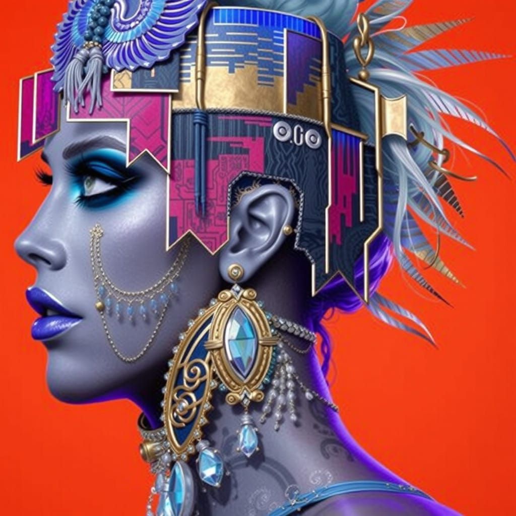 Elegant, Windswept Lady in Luxurious Attire