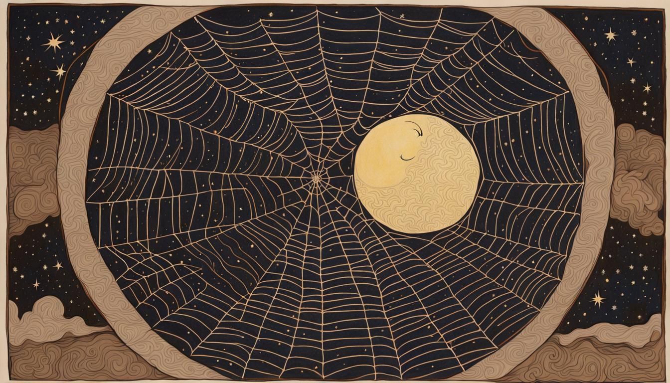 Friendly Spider's Crescent Moon Web on Starry Night