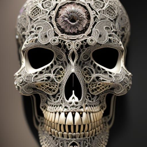 Ornate Lace Porcelain Skull in Diamond Style