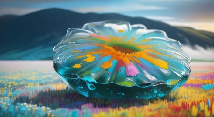 Abstract Expressionist Meadow with Gelatinous Organism